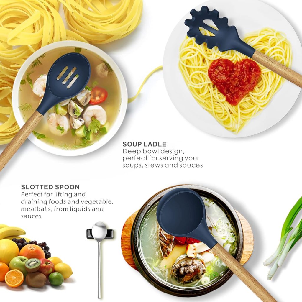 12-Piece Silicone Kitchen Utensil Set – Heat Resistant, Wooden Handle (Random Color)