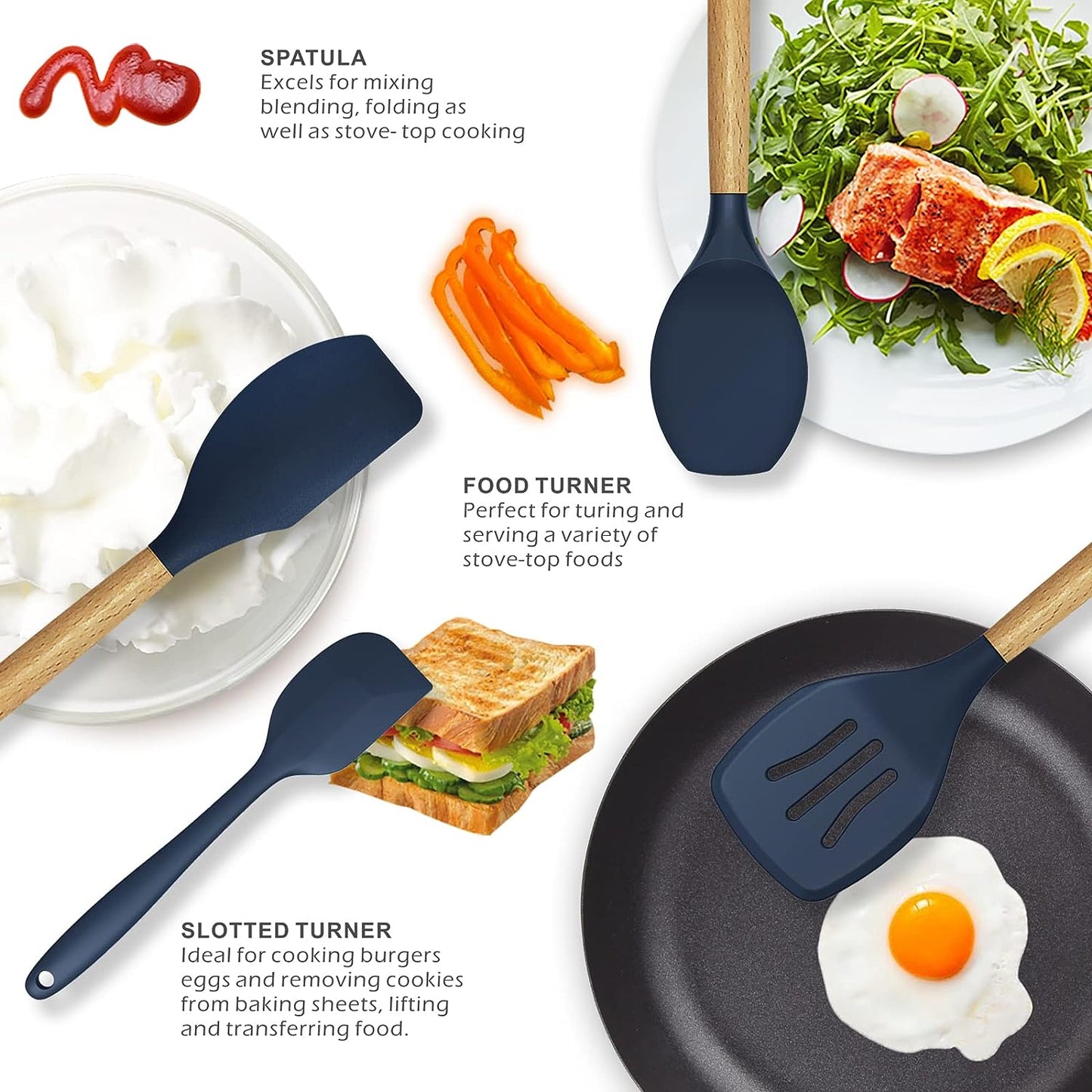 12-Piece Silicone Kitchen Utensil Set – Heat Resistant, Wooden Handle (Random Color)