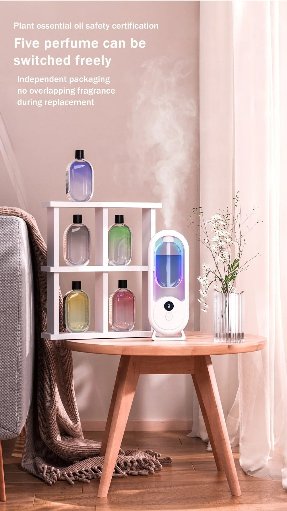 Portable 5-Mode Aroma Diffuser – Rechargeable & Timed Air Freshener (50ml)