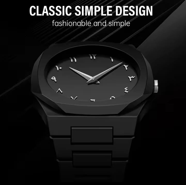 Stylish Arabic Dial Watch – Black Aura Quartz for Men