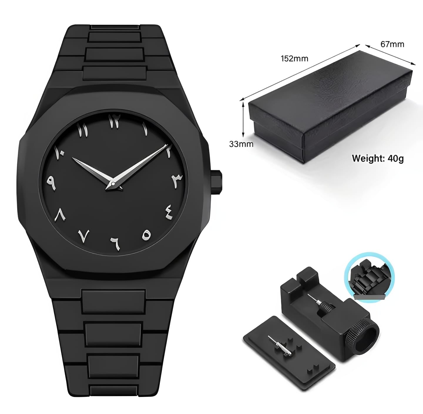 Stylish Arabic Dial Watch – Black Aura Quartz for Men